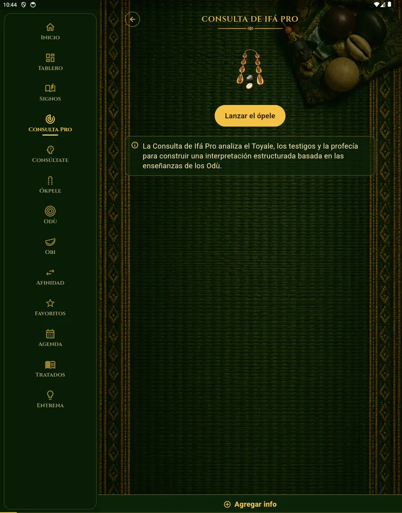 Pantalla «Consulta de Ifá» de Signos de Ifá en iPad