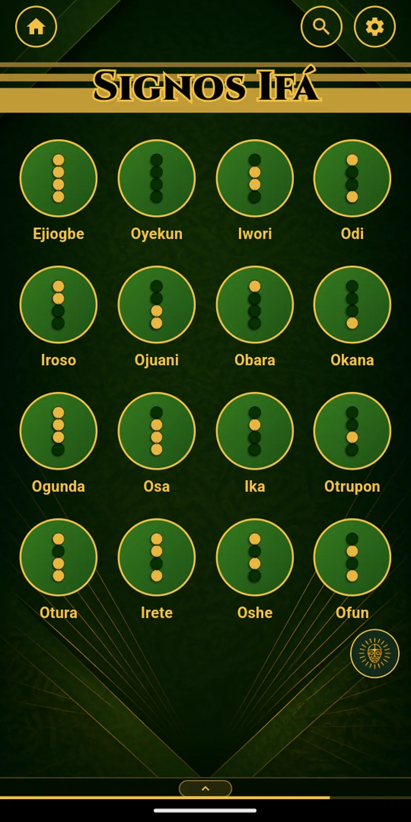 Pantalla «Familias de odù» de Signos de Ifá en iPad