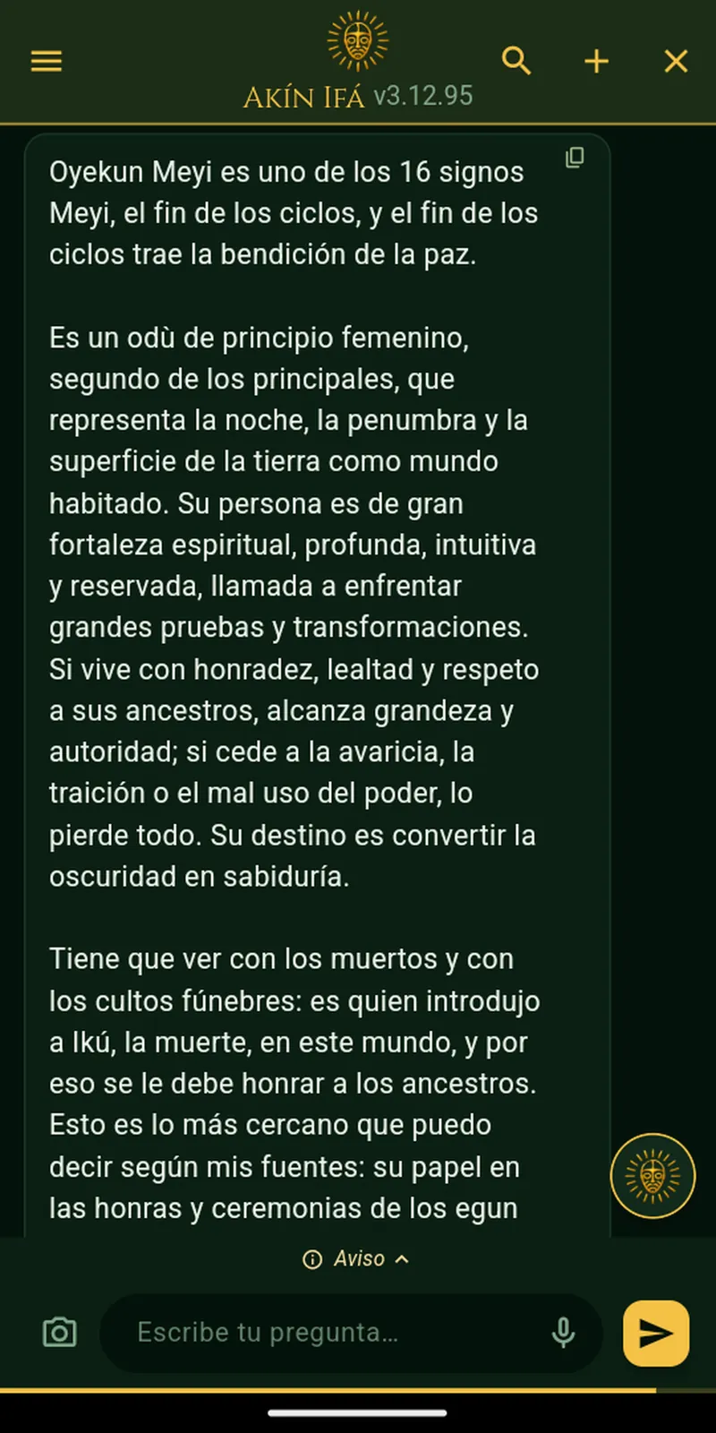 Pantalla «Akín» de Signos de Ifá en iPad